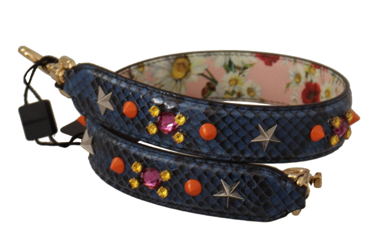 Alça de ombro reversível Dolce & Gabbana em couro exótico azul com cristais