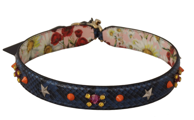 Alça de ombro reversível Dolce & Gabbana em couro exótico azul com cristais