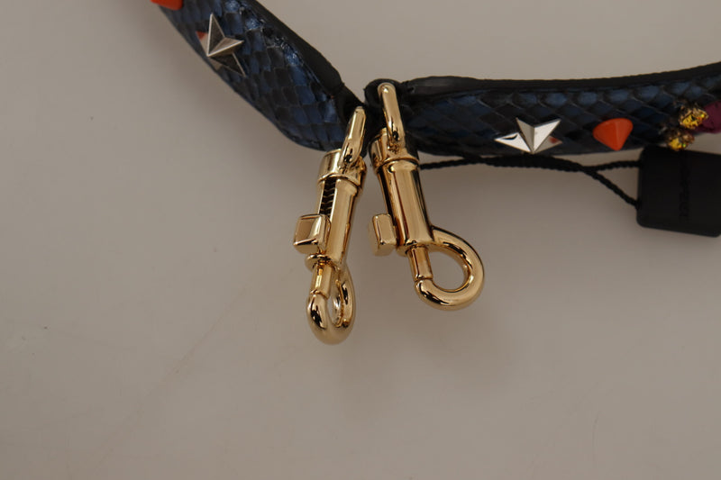 Alça de ombro reversível Dolce & Gabbana em couro exótico azul com cristais
