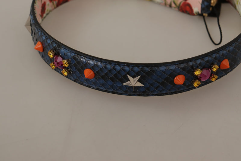 Alça de ombro reversível Dolce & Gabbana em couro exótico azul com cristais