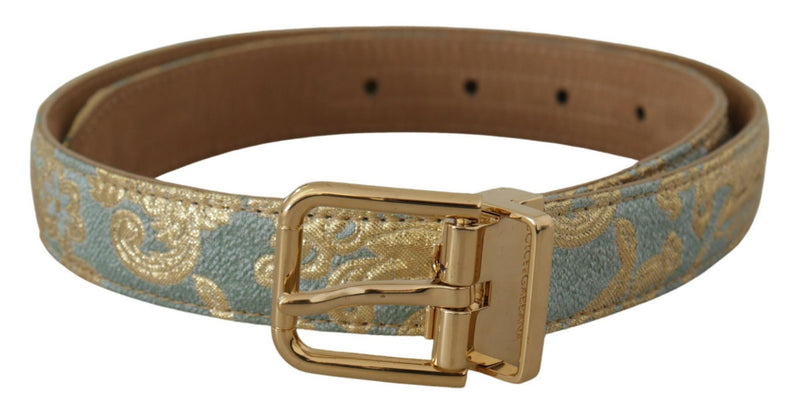 Cinturón de piel azul con relieve jacquard y hebilla metálica dorada de Dolce & Gabbana