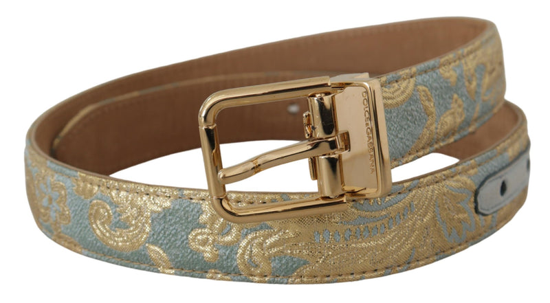 Cinturón de piel azul con relieve jacquard y hebilla metálica dorada de Dolce & Gabbana