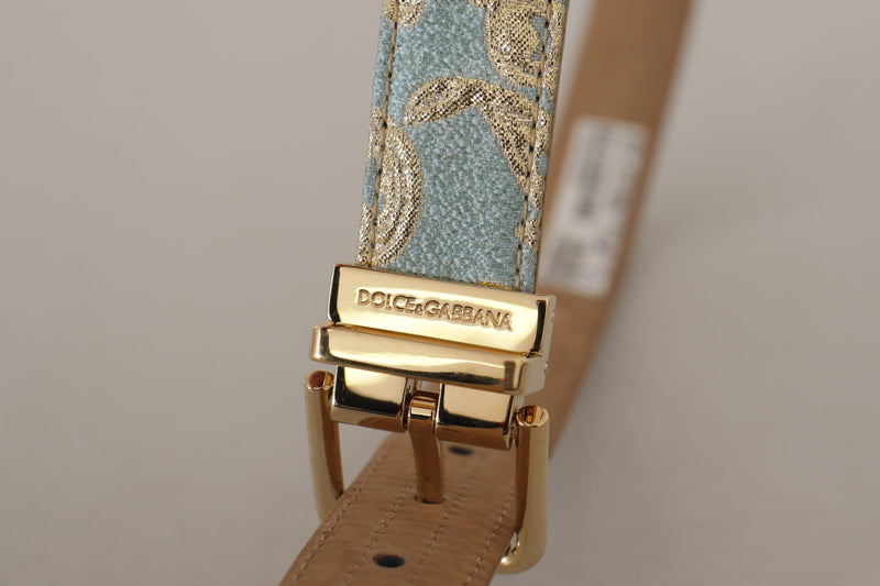Cinturón de piel azul con relieve jacquard y hebilla metálica dorada de Dolce & Gabbana
