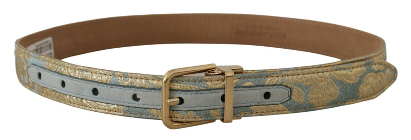 Cinturón de piel azul con relieve jacquard y hebilla metálica dorada de Dolce & Gabbana