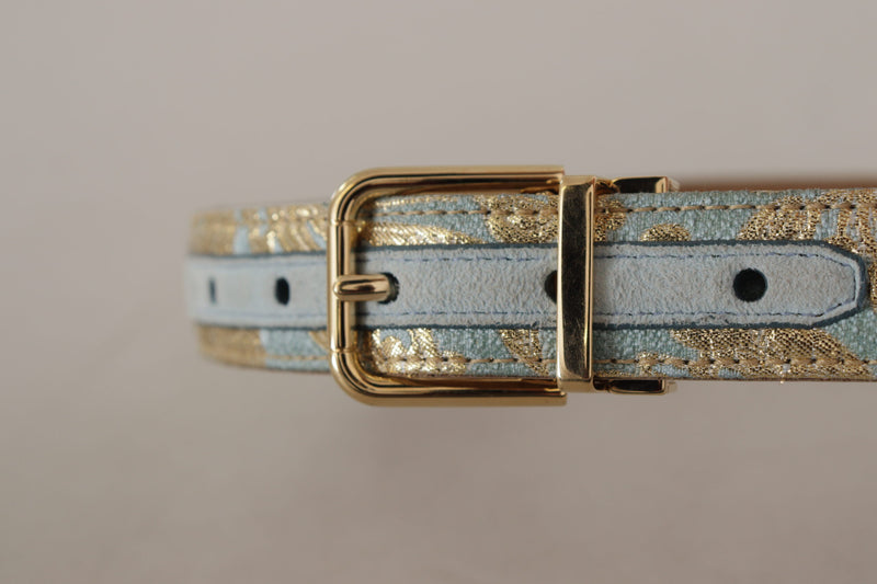 Cinturón de piel azul con relieve jacquard y hebilla metálica dorada de Dolce & Gabbana