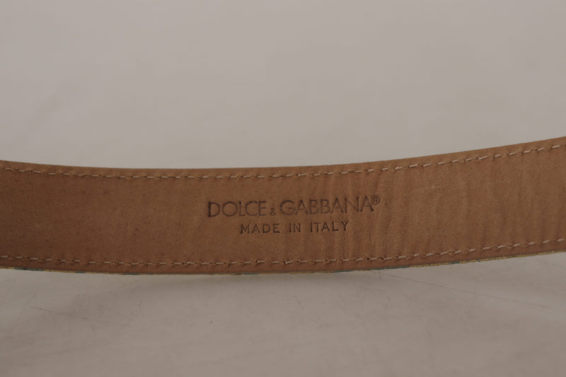 Cinturón de piel azul con relieve jacquard y hebilla metálica dorada de Dolce & Gabbana