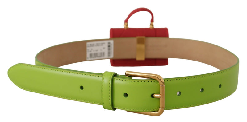 Cinto Dolce & Gabbana verde de couro com bolsa micro Devotion Heart e fones de ouvido