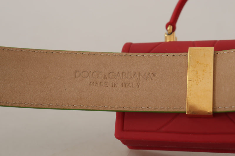 Cinto Dolce & Gabbana verde de couro com bolsa micro Devotion Heart e fones de ouvido