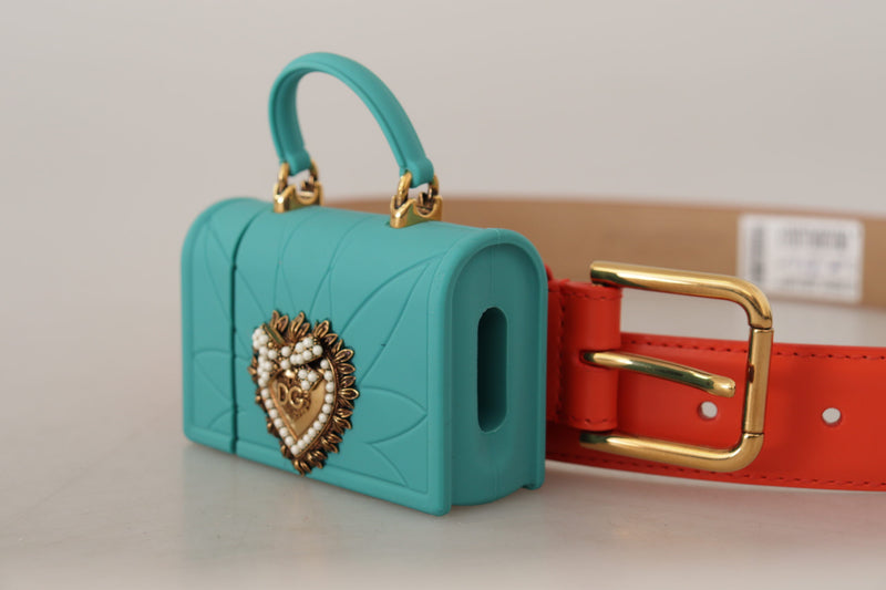 Casque à ceinture Dolce & Gabbana en cuir orange avec micro-sac Devotion en forme de cœur