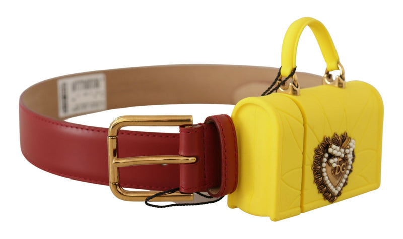 Cintura Dolce & Gabbana in pelle rossa con fibbia a forma di borsa Devotion gialla
