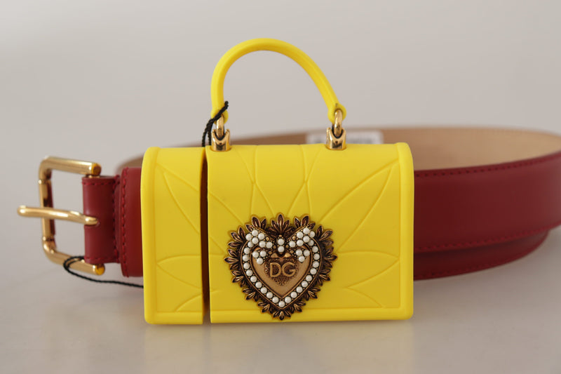 Cintura Dolce & Gabbana in pelle rossa con fibbia a forma di borsa Devotion gialla