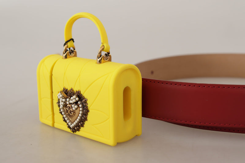 Cintura Dolce & Gabbana in pelle rossa con fibbia a forma di borsa Devotion gialla