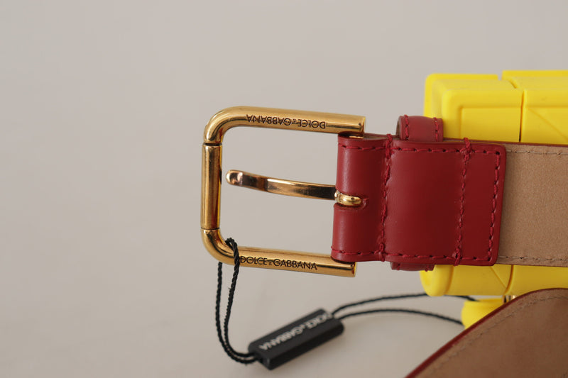 Cintura Dolce & Gabbana in pelle rossa con fibbia a forma di borsa Devotion gialla