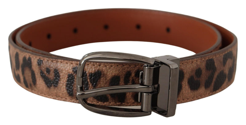 Cinto Dolce & Gabbana de couro marrom com estampa de leopardo em relevo e fivela