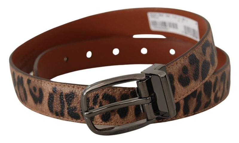 Cinto Dolce & Gabbana de couro marrom com estampa de leopardo em relevo e fivela