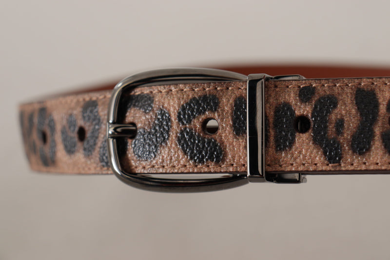 Cinto Dolce & Gabbana de couro marrom com estampa de leopardo em relevo e fivela