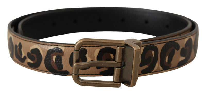 Cintura Dolce & Gabbana in pelle marrone con stampa leopardata e fibbia in metallo color bronzo