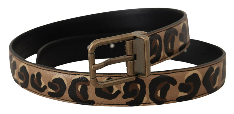 Cintura Dolce & Gabbana in pelle marrone con stampa leopardata e fibbia in metallo color bronzo