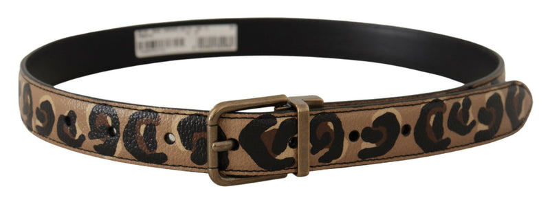 Cintura Dolce & Gabbana in pelle marrone con stampa leopardata e fibbia in metallo color bronzo