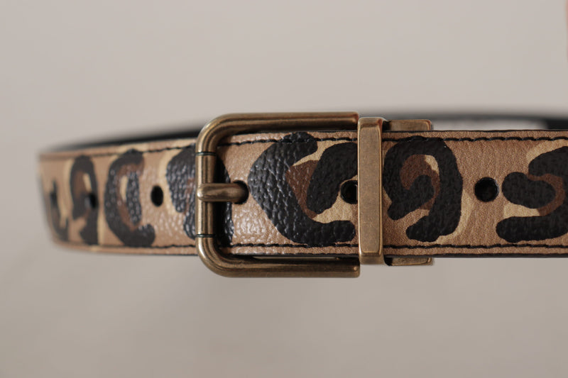 Cintura Dolce & Gabbana in pelle marrone con stampa leopardata e fibbia in metallo color bronzo