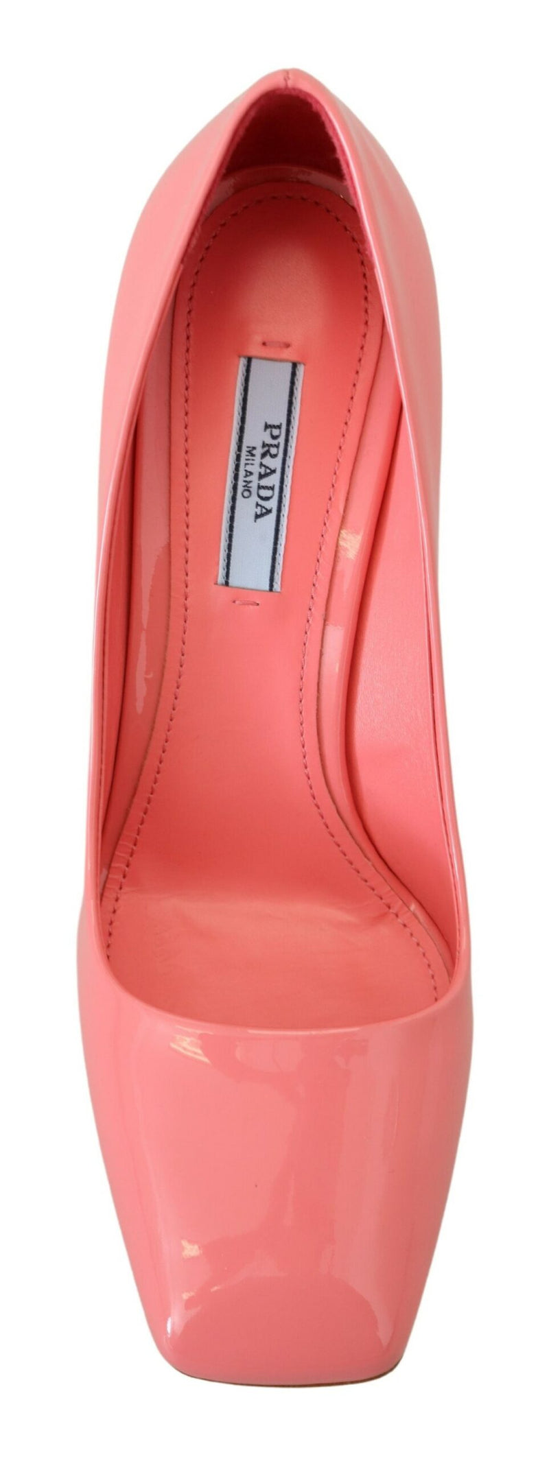 Décolleté classiche Prada in pelle verniciata rosa con tacco largo