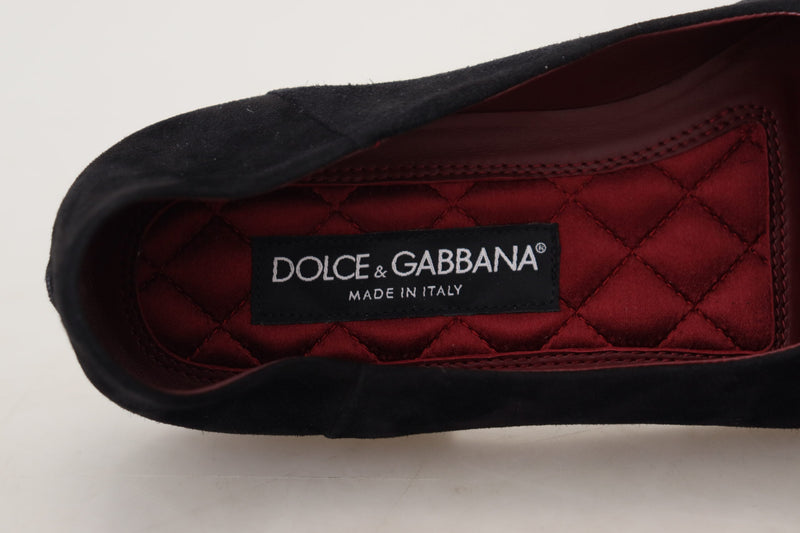 Dolce & Gabbana Mocasines negros de ante sin cordones con cruz dorada