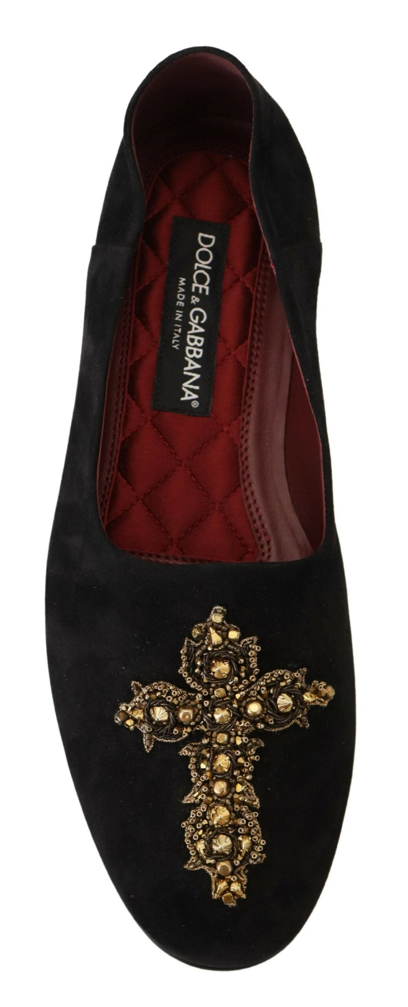 Dolce & Gabbana Mocasines negros de ante sin cordones con cruz dorada