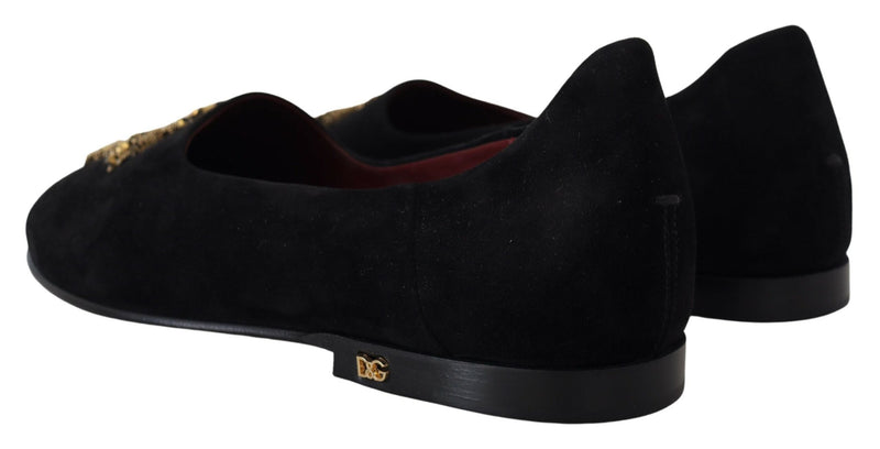 Dolce & Gabbana Mocasines negros de ante sin cordones con cruz dorada