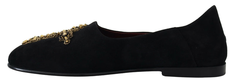 Dolce & Gabbana Mocasines negros de ante sin cordones con cruz dorada