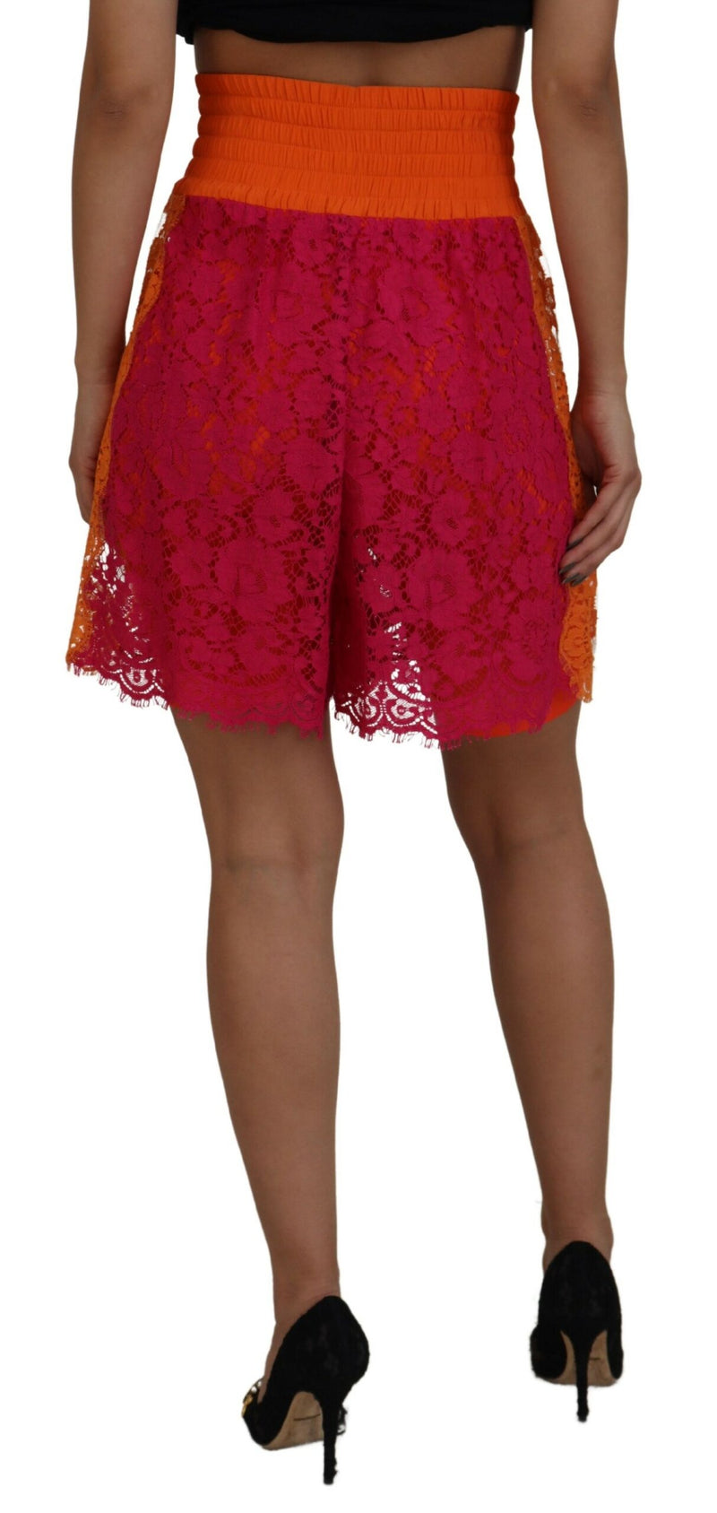 Shorts de algodón rosas y naranjas con encaje y cintura alta Dolce & Gabbana