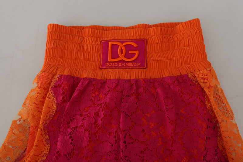 Shorts de algodón rosas y naranjas con encaje y cintura alta Dolce & Gabbana