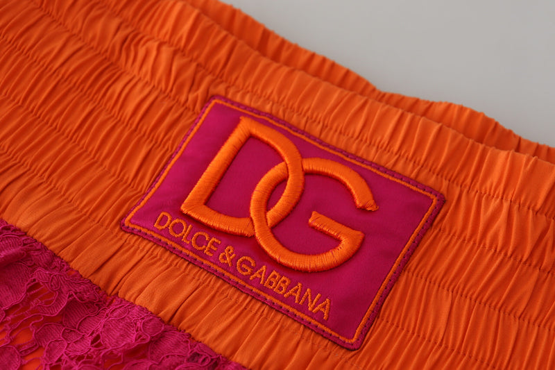 Shorts de algodón rosas y naranjas con encaje y cintura alta Dolce & Gabbana