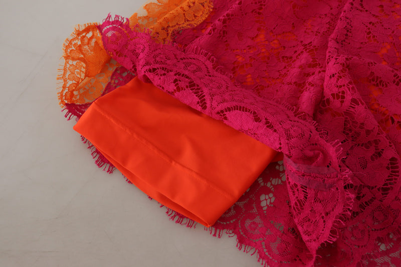 Shorts de algodón rosas y naranjas con encaje y cintura alta Dolce & Gabbana