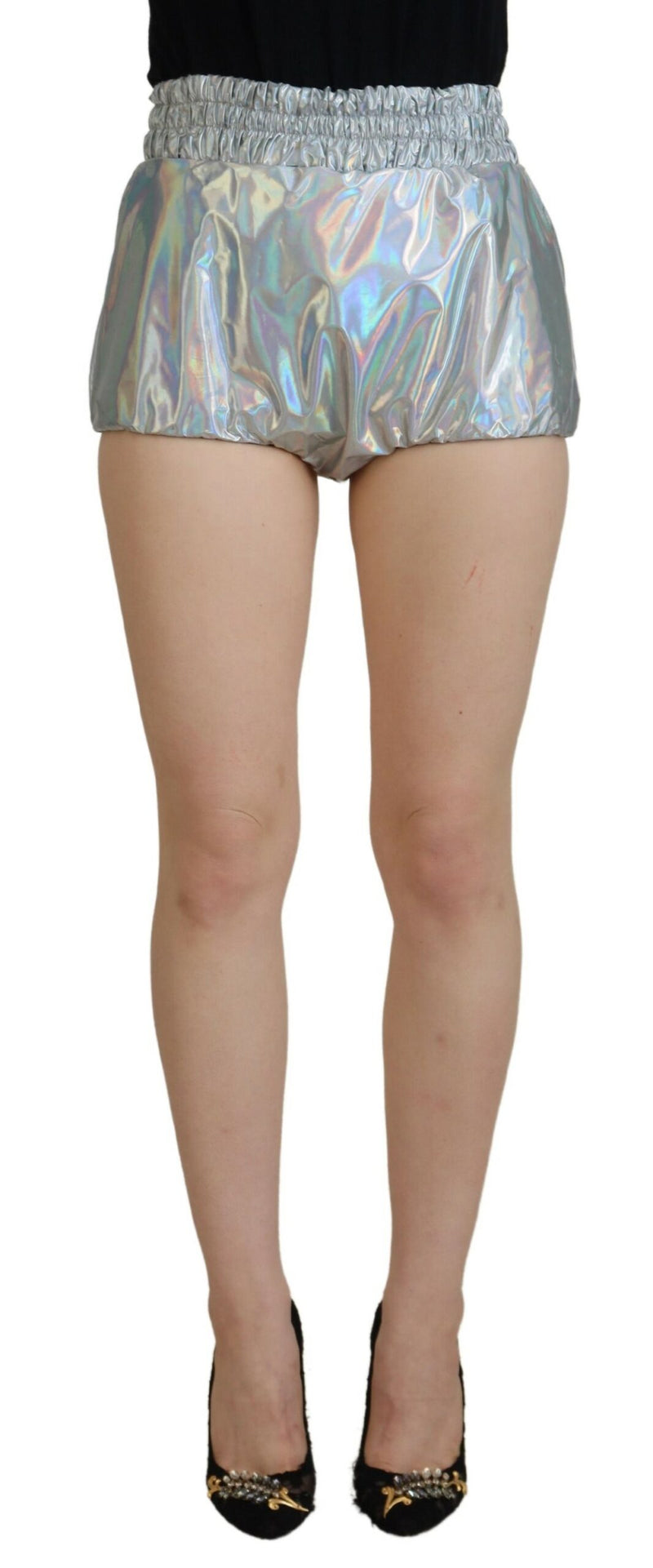 Shorts Dolce & Gabbana argentati olografici a vita alta