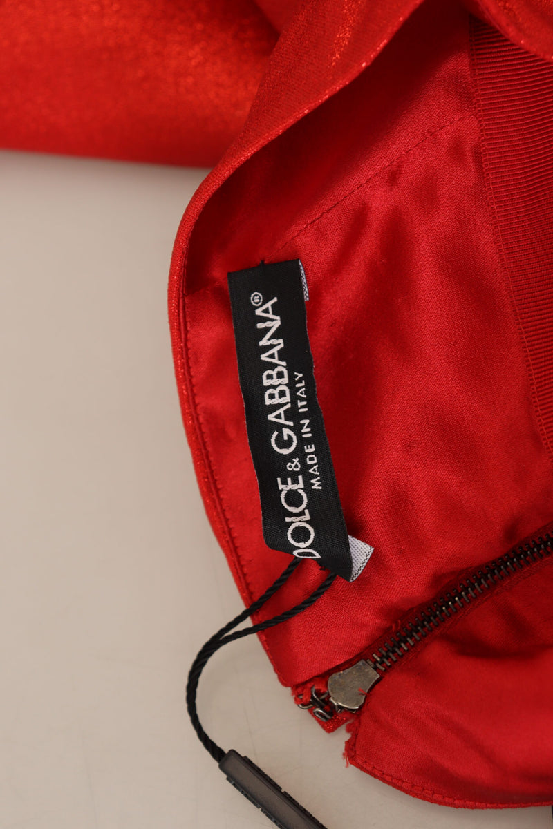 Minigonna a vita alta in poliestere rosso metallizzato Dolce & Gabbana