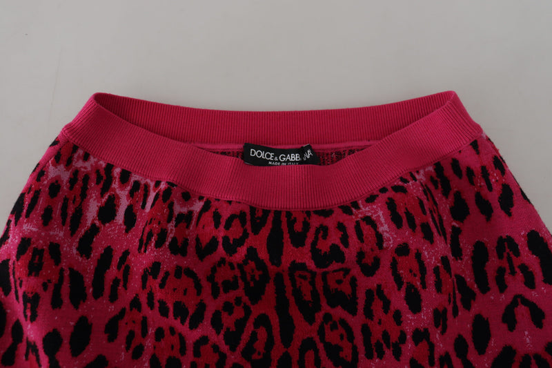 Minigonna svasata a vita alta rosa leopardata Dolce & Gabbana