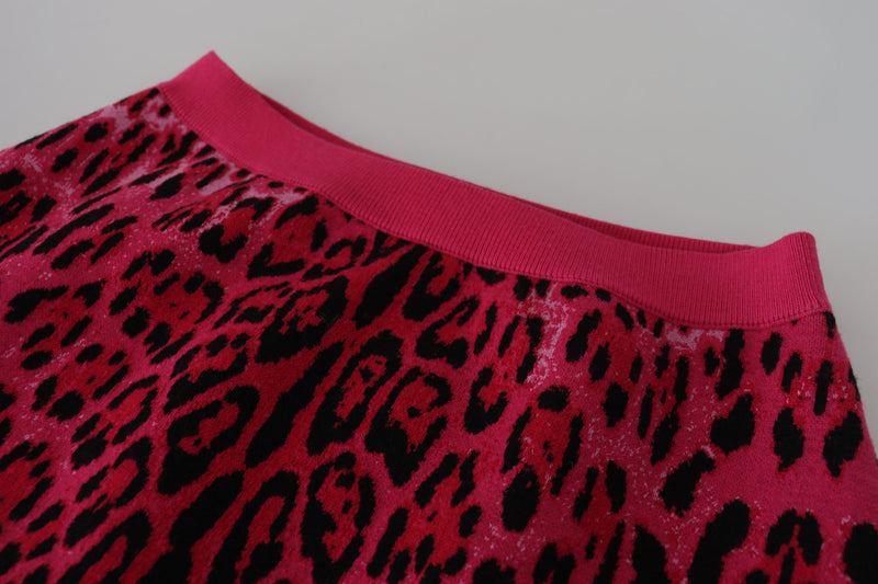 Minigonna svasata a vita alta rosa leopardata Dolce & Gabbana