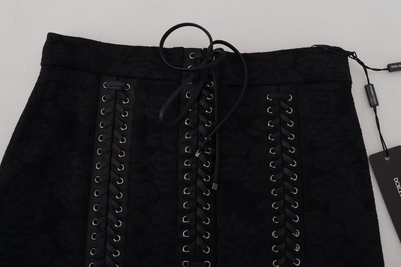 Minifalda lápiz negra de brocado, por encima de la rodilla Dolce & Gabbana