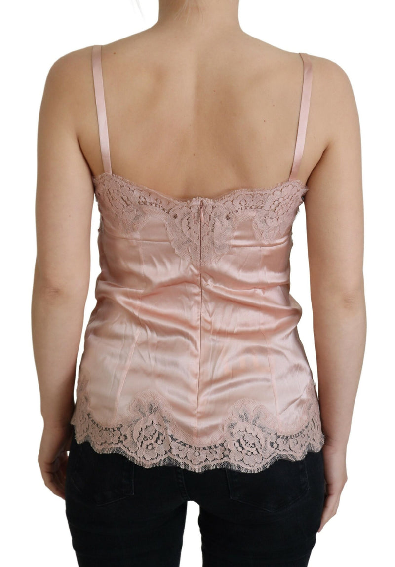 Top lingerie rosa in raso con pizzo e rose Dolce & Gabbana