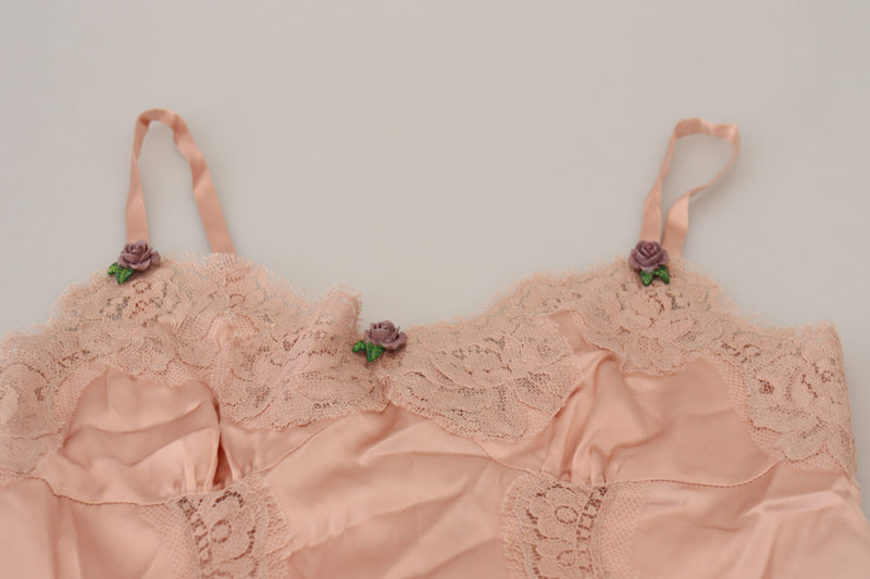 Top lingerie rosa in raso con pizzo e rose Dolce & Gabbana