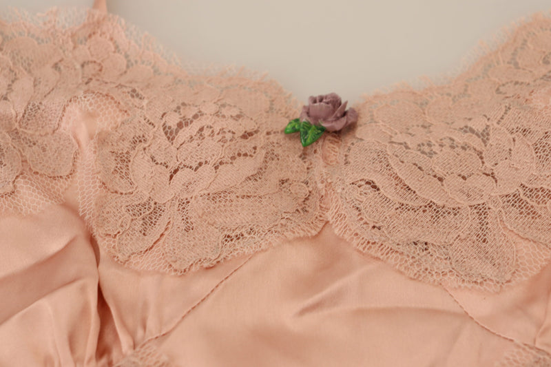 Top lingerie rosa in raso con pizzo e rose Dolce & Gabbana