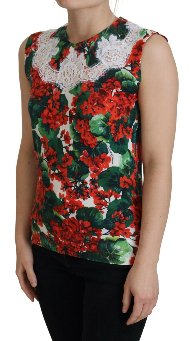 Gilet smanicato bianco in lana con pizzo floreale Dolce & Gabbana