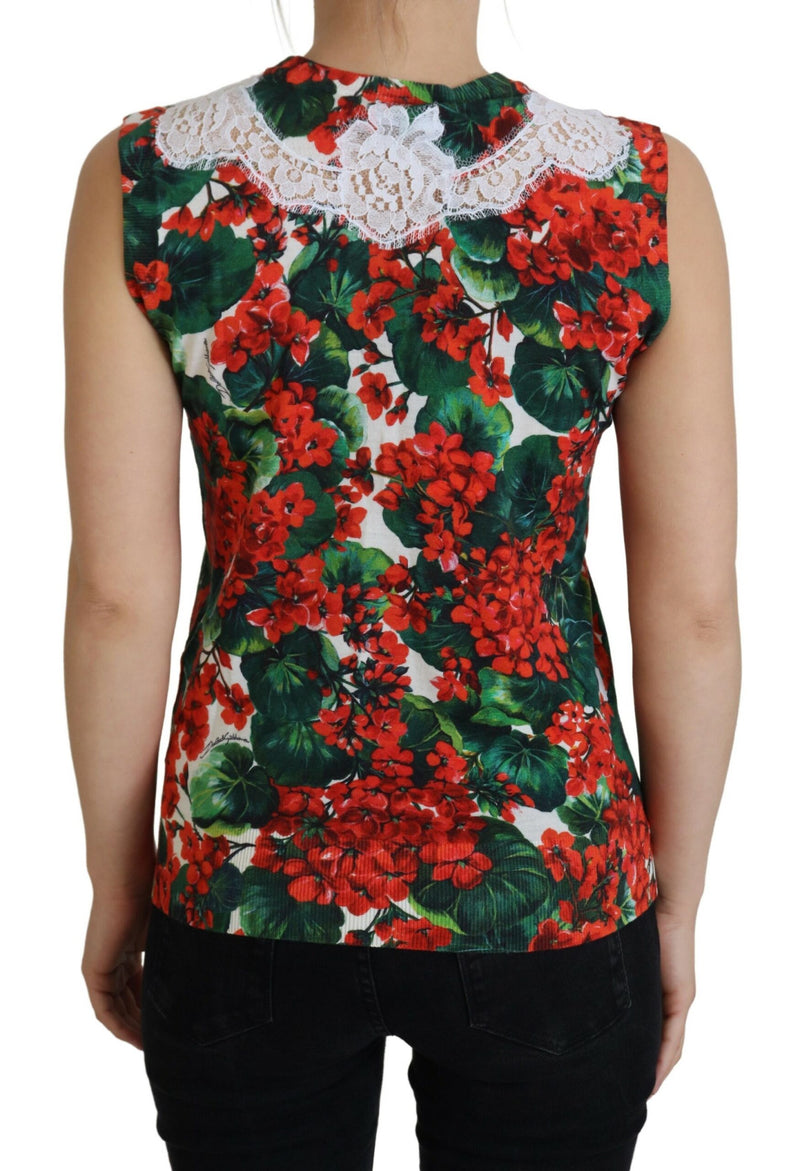 Gilet smanicato bianco in lana con pizzo floreale Dolce & Gabbana