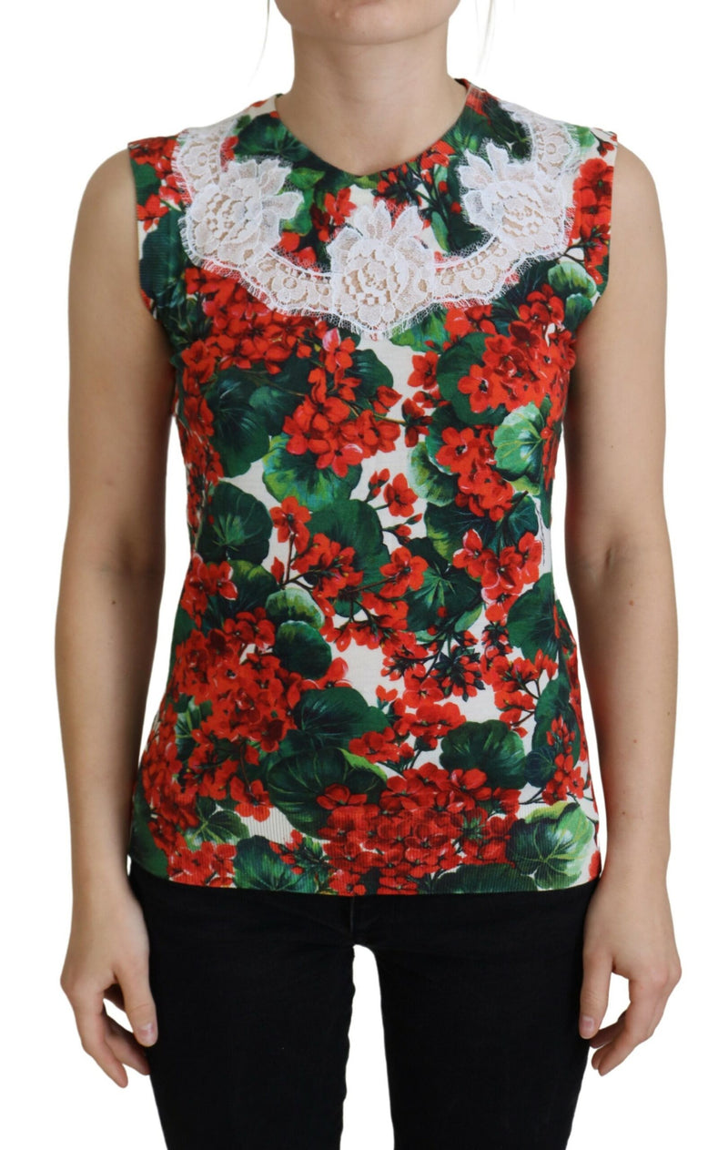 Gilet smanicato bianco in lana con pizzo floreale Dolce & Gabbana