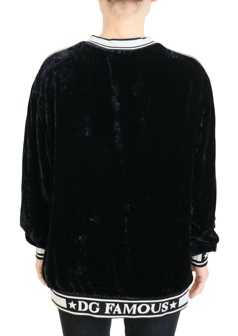 Suéter negro de terciopelo con cuello redondo Dolce & Gabbana