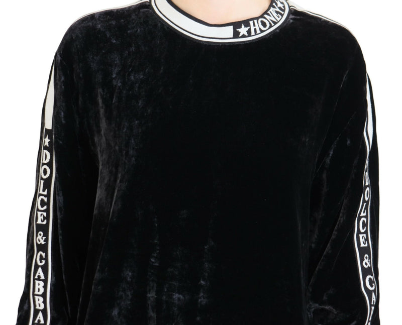 Suéter negro de terciopelo con cuello redondo Dolce & Gabbana