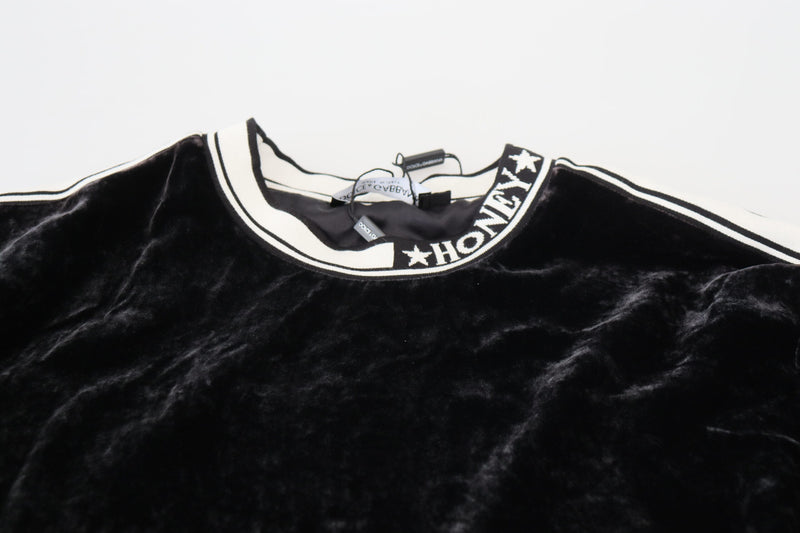 Suéter negro de terciopelo con cuello redondo Dolce & Gabbana