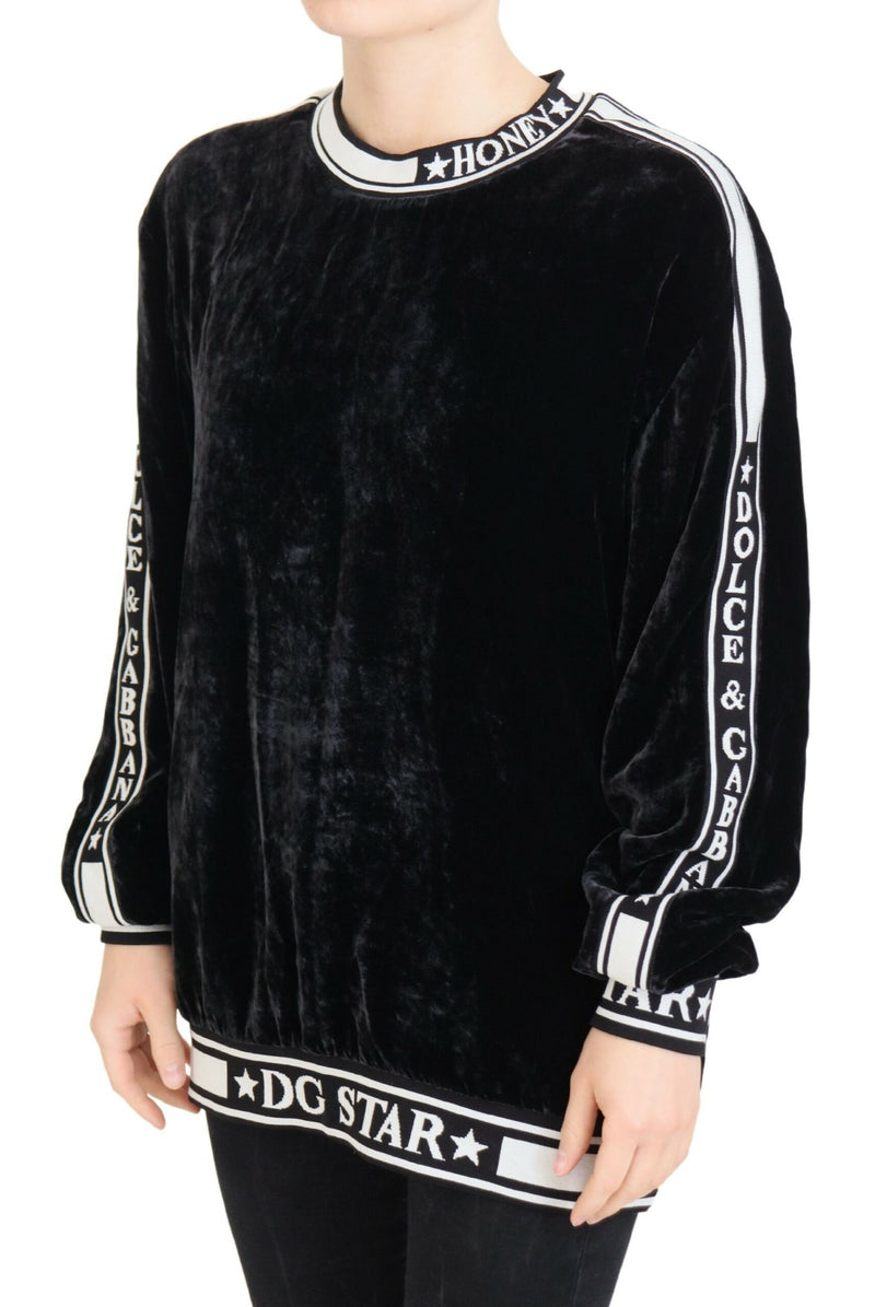 Suéter negro de terciopelo con cuello redondo Dolce & Gabbana