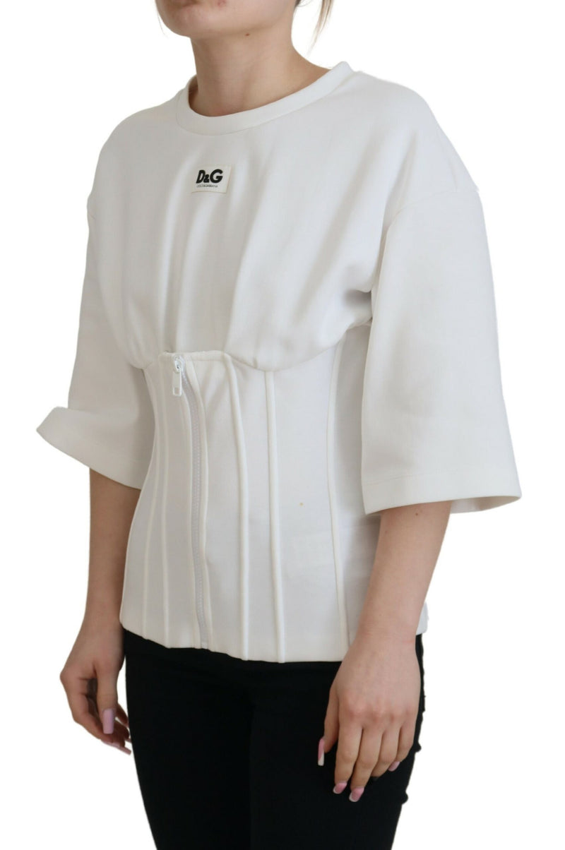 T-shirt blanc en coton extensible style corset Dolce & Gabbana