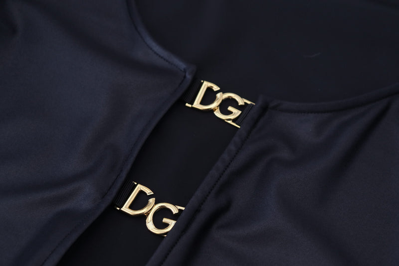Blusa Dolce & Gabbana preta de algodão com elastano, decote aberto e mangas 3/4